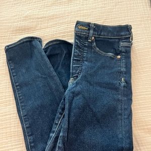 Express: Super high waisted dark wash modern straight jeans